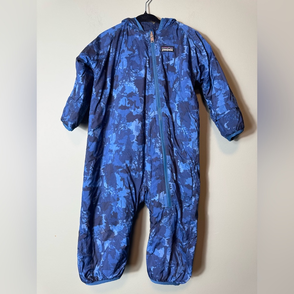 Patagonia Infant Reversible Puff-Ball Bunting blue‎ camouflage Print 18 months
